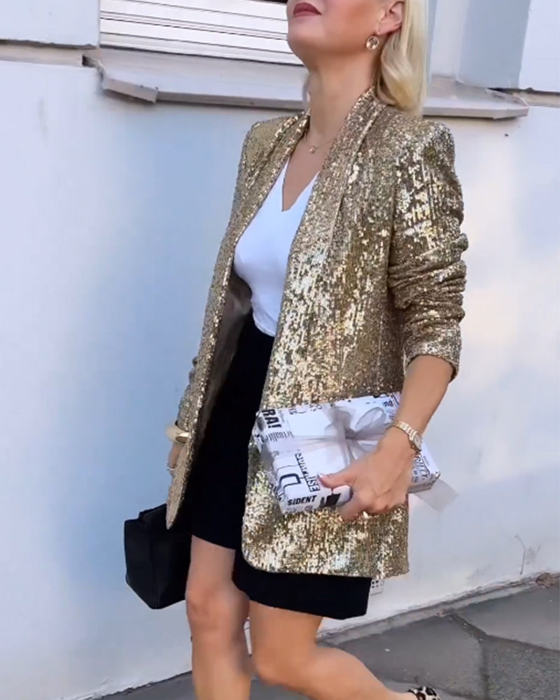 Gold Glitter Jacket with Sequins - Rosamund