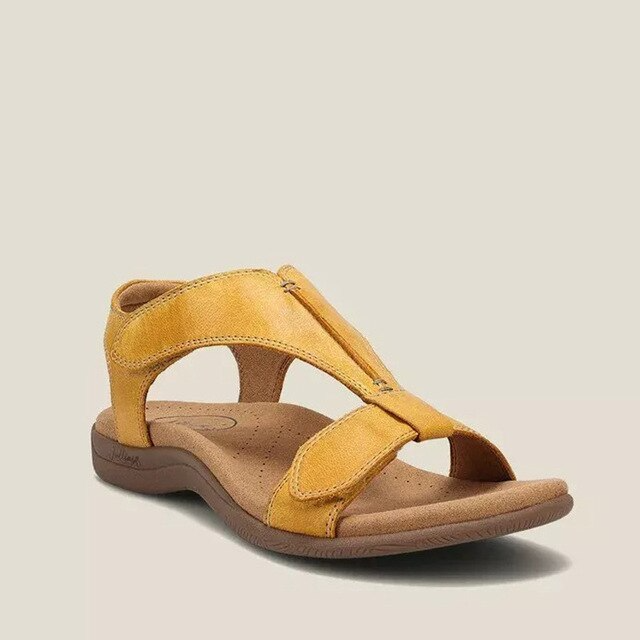 Orthopaedic ladies' sandals with wedge heel & comfort sole – Eleni-Yellow-3-The Livary