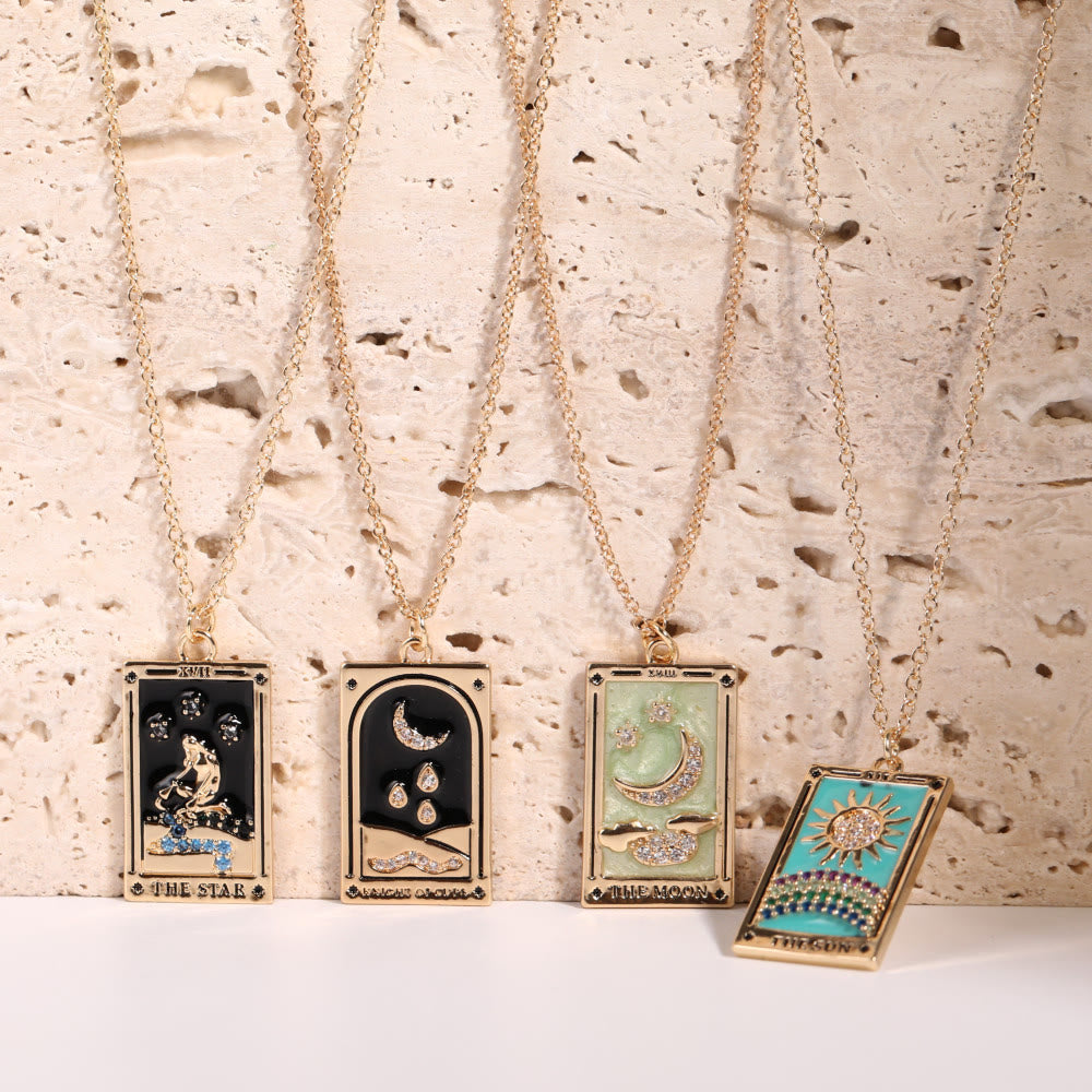Zirconia Gold-Plated Tarot Drop Pendant Necklace - Amara-The Empress-The Livary