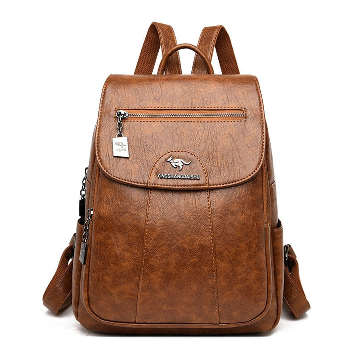 Luxury Leather Women's Backpack - Isolde-Brown-The Livary