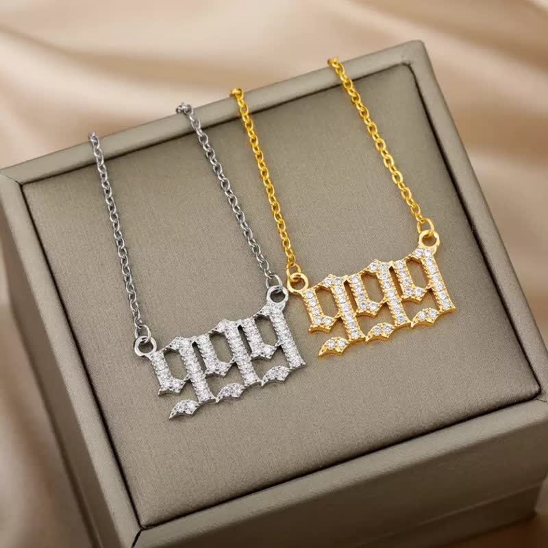 Zirconia Angel Numbers Necklace - Seraphina-Gold-777-The Livary