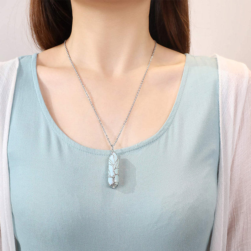 Stylish Crystal with Tree of Life Gemstone Necklace - Elara-Green Aventurine-The Livary