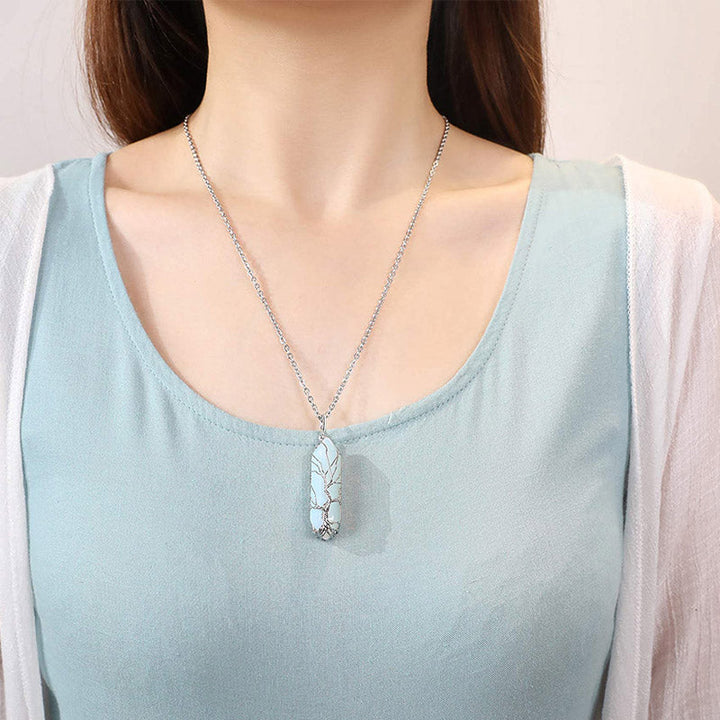 Stylish Crystal with Tree of Life Gemstone Necklace - Elara-Green Aventurine-The Livary