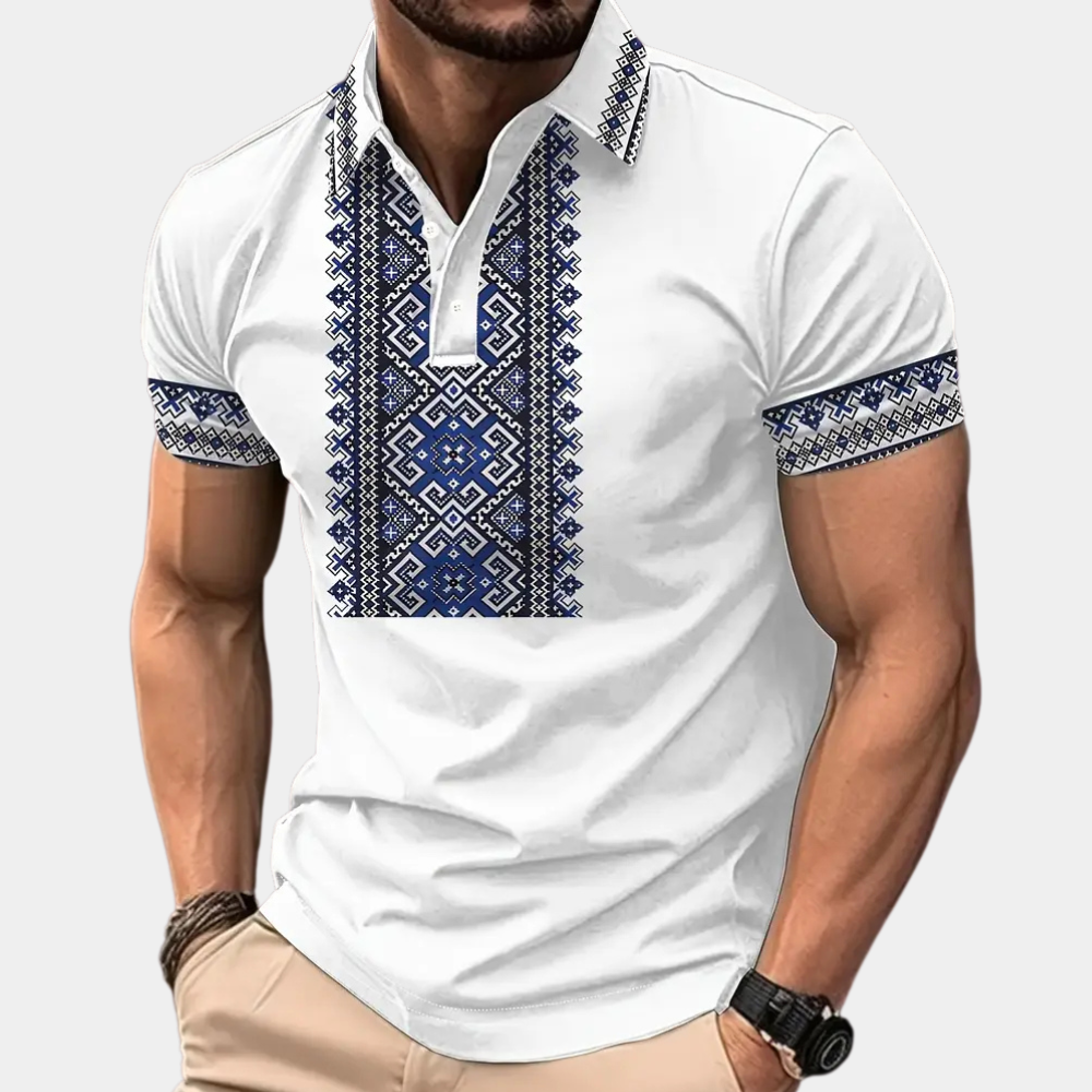 Printed White Polo for Men - Lucas-S-The Livary