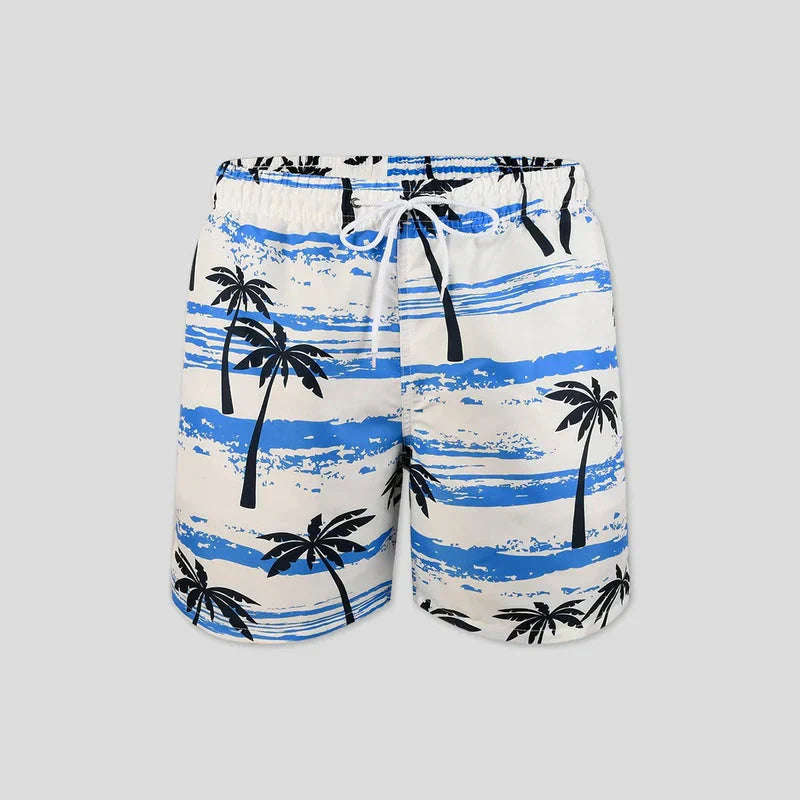 Light summer shorts with palm print for men – Nico-White/Blue-S-The Livary