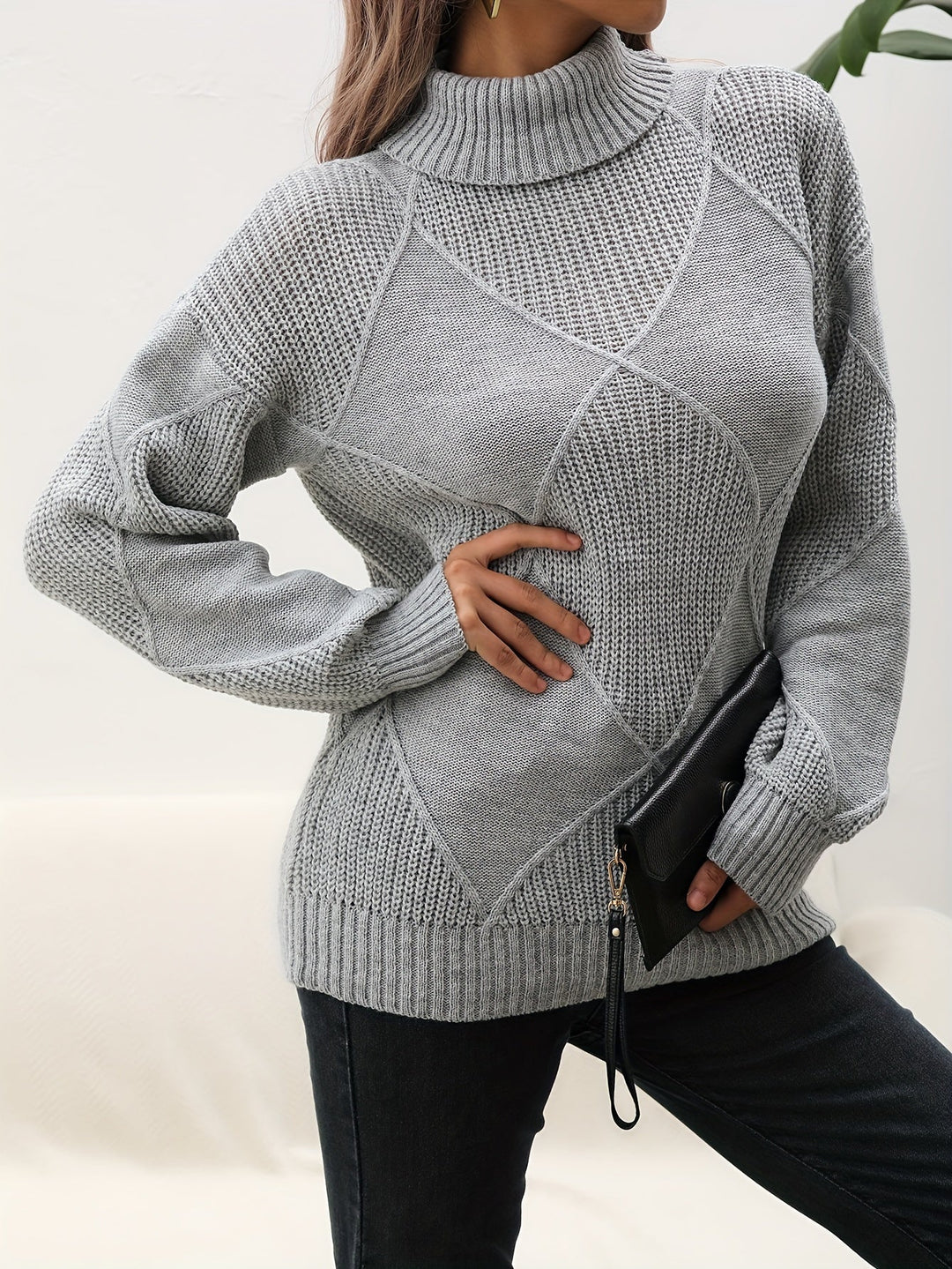 Trendy Plain Turtleneck - Selena-Grey-S-The Livary