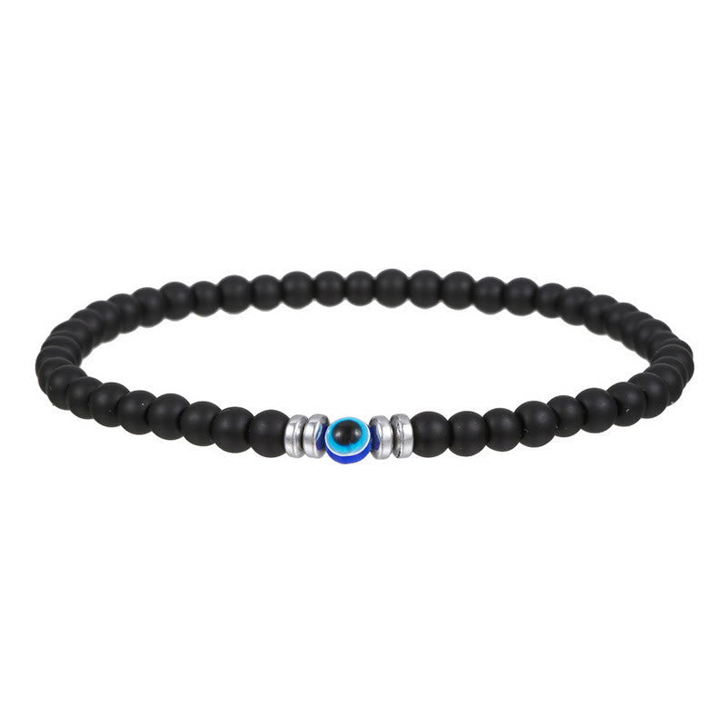 Men's 4mm Natural Stone Evil Eye Bead Bracelet - Thor-Black onyx-The Livary