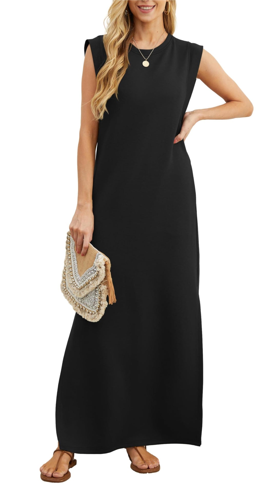 Airy maxi dress with pockets for women – Romy-Black-S-The Livary