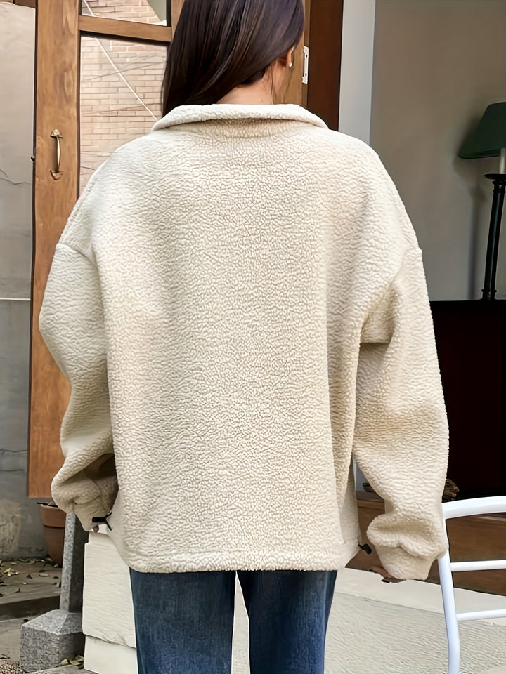 Plain Pullover Sweatshirt with Zipper - Nina-Green-S-The Livary