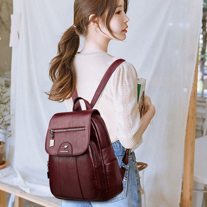 Luxury Leather Women's Backpack - Isolde-Bordeaux red-The Livary