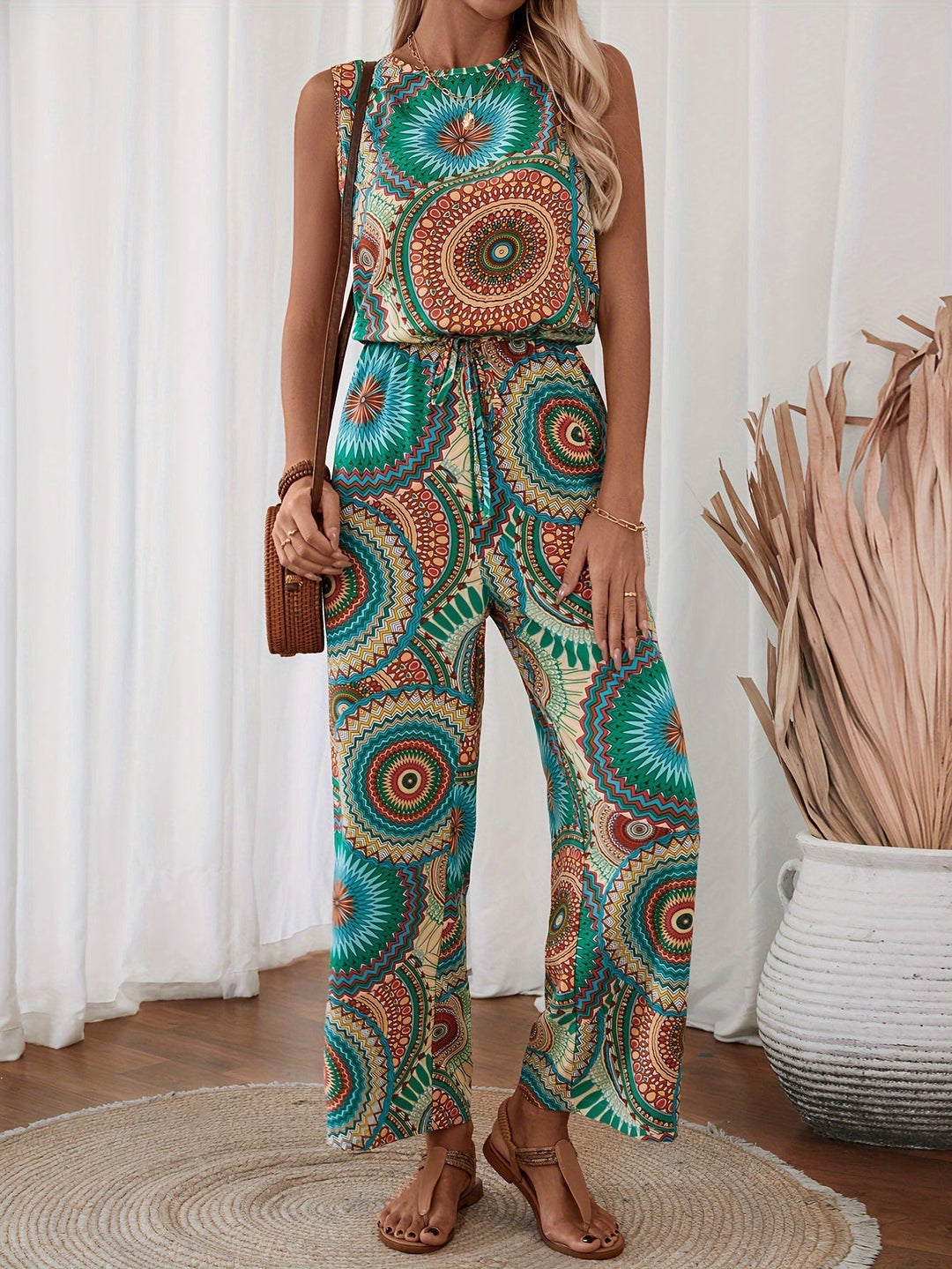 Trendy women's jumpsuit with mandala print for summer - BohoStrahl-S-The Livary