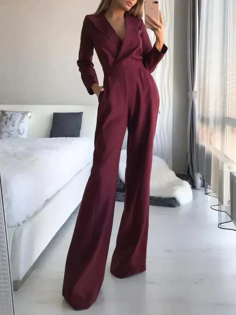 Stylish Jumpsuit with Long Sleeves - Sophie-Red-S-The Livary