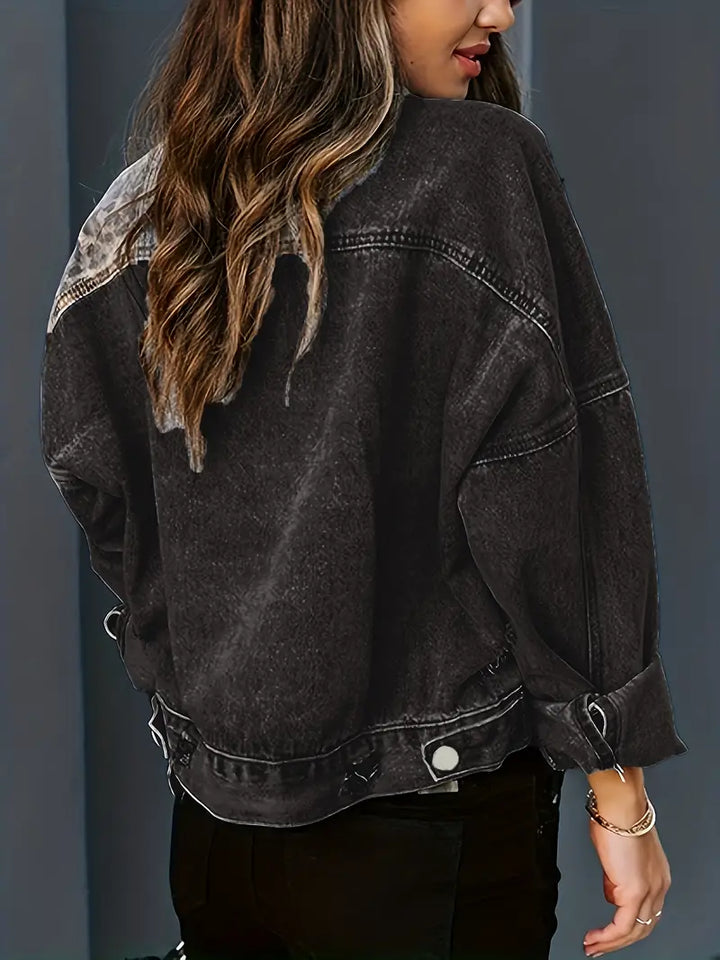 Wildly Chic Leopard Print Denim Jacket - Leona-Medium blue-S-The Livary