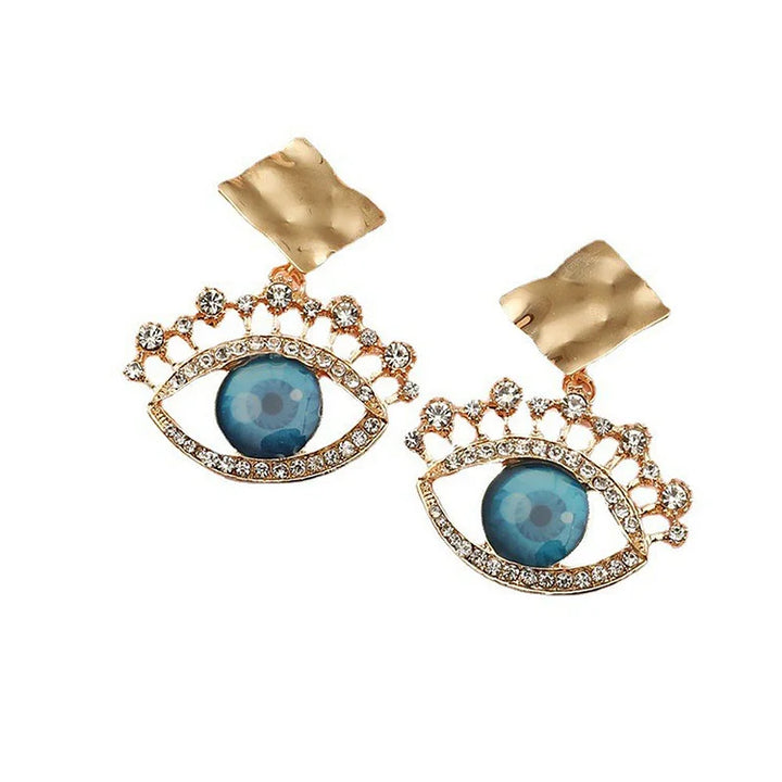 Golden Vintage Earrings with Evil Eye - Nerina-The Livary