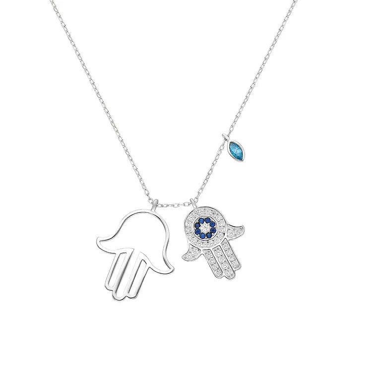 Necklace with Fatima's Hand and Evil Eye - Yasmin-Silver-The Livary