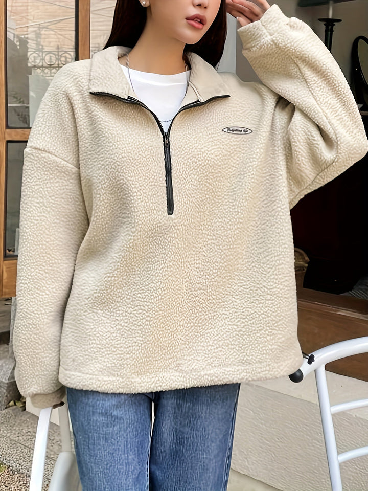 Plain Pullover Sweatshirt with Zipper - Nina-Green-S-The Livary