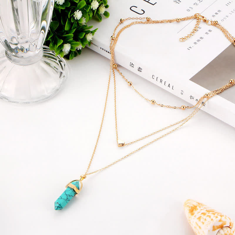 Natural Crystal Hexagon Gemstone Necklace - Aurora-Turquoise-The Livary