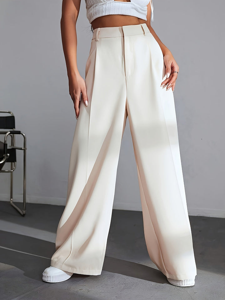 Luxury Plain Trousers With Wide Legs - Lana-S-White-The Livary