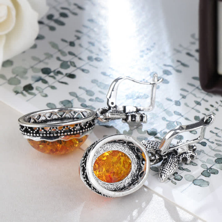 Retro Flower Earrings with Amber - Nora-The Livary
