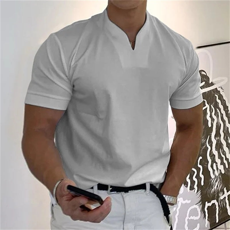 Breathable men's fitness shirt with V-neck – buy 1, get 1 free – Timo-Light grey-M-The Livary