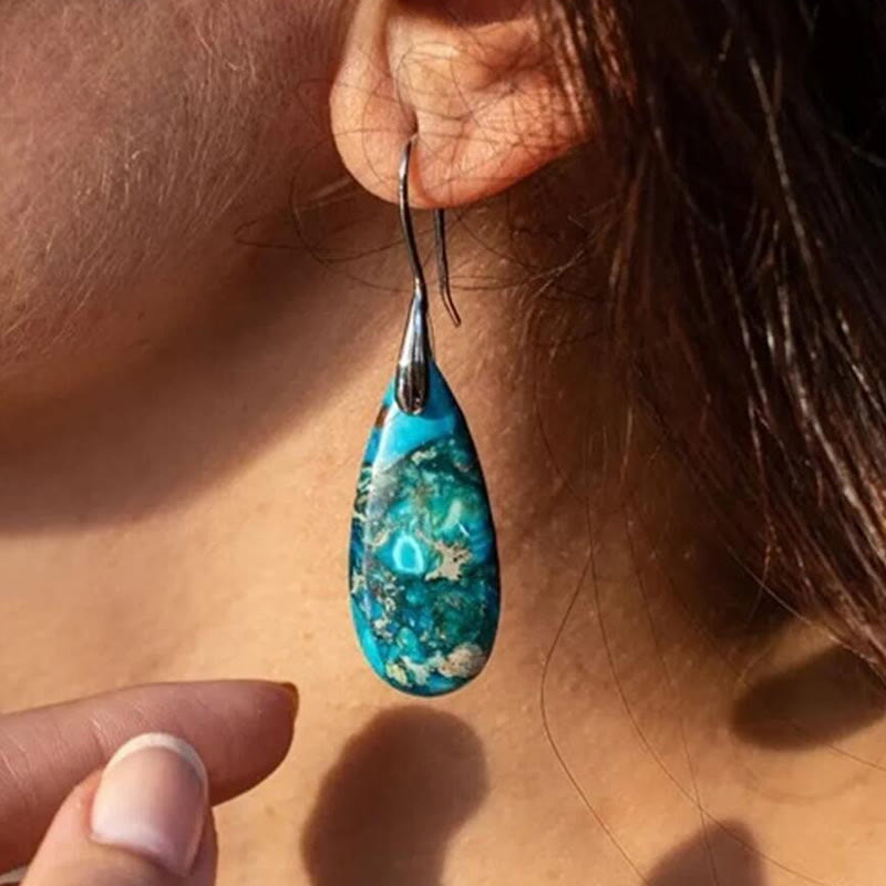 Droplet-shaped Emperor Stone Earrings - Amara-Purple-The Livary