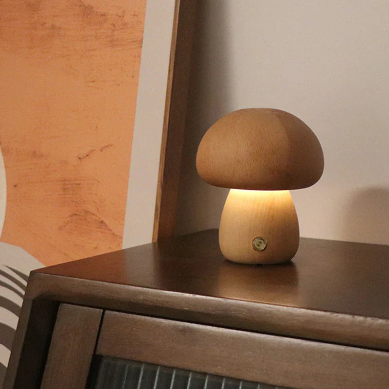 Wooden Mushroom LED Night Light - GlowShroom-A-walnut color-The Livary