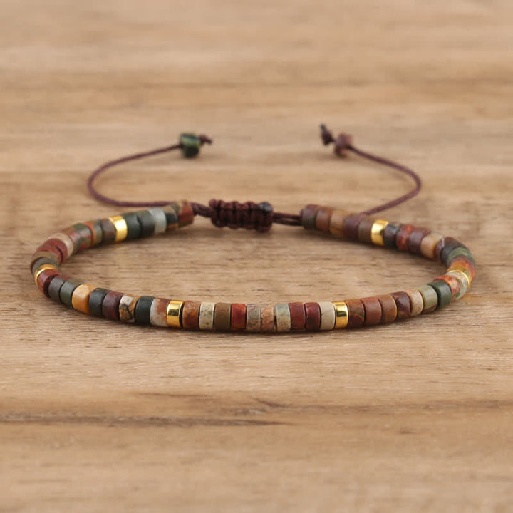 Braided Bracelet with 2.4 mm Natural Stone Rollers - Seraphina-Red the-The Livary