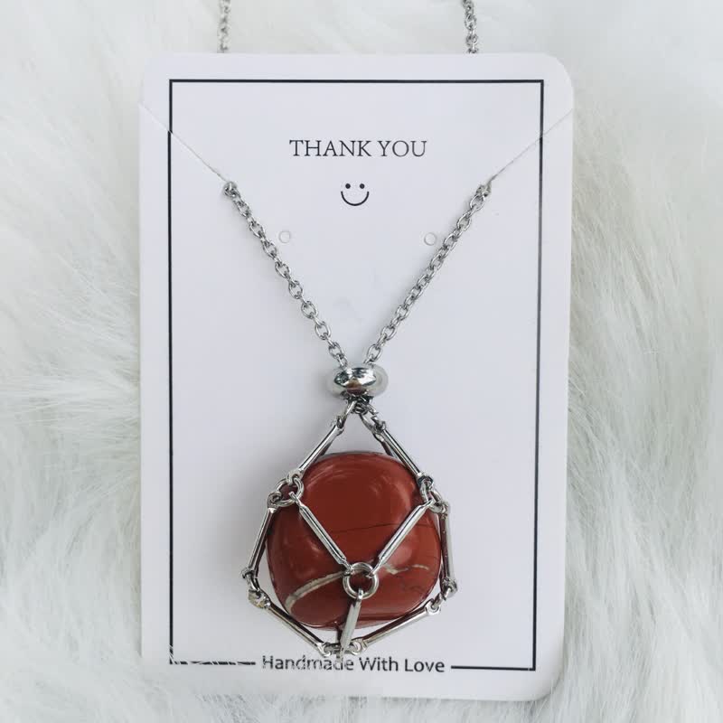Small Natural Crystal Stone Bracelet Necklace - Iris-Red Jasper-Silver-The Livary
