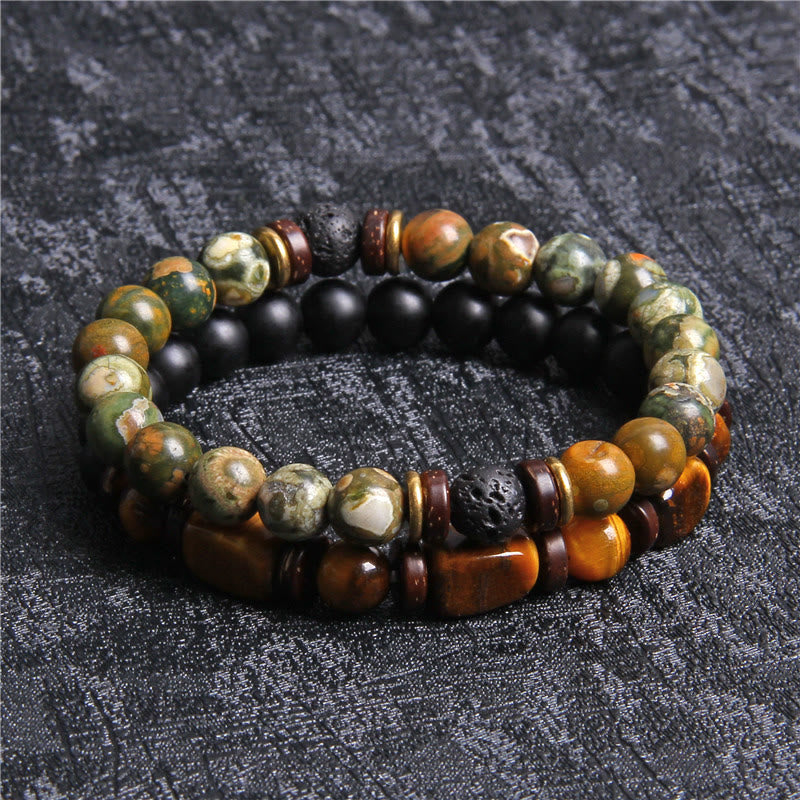 African Turquoise & Tiger Eye Bracelet - Naya-Tiger Eye & Onyx-The Livary