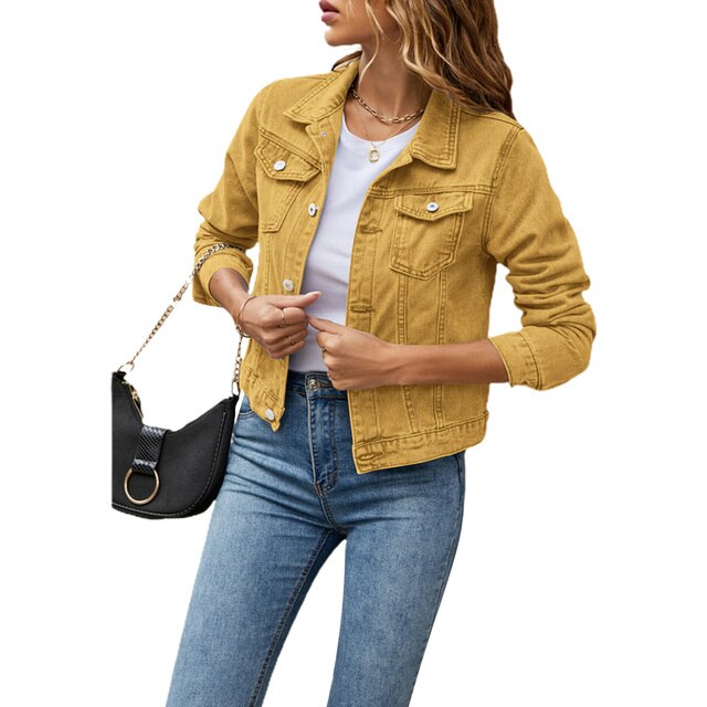 Trendy Women's Denim Jacket with Comfortable Fit – Malina-Yellow-S-The Livary