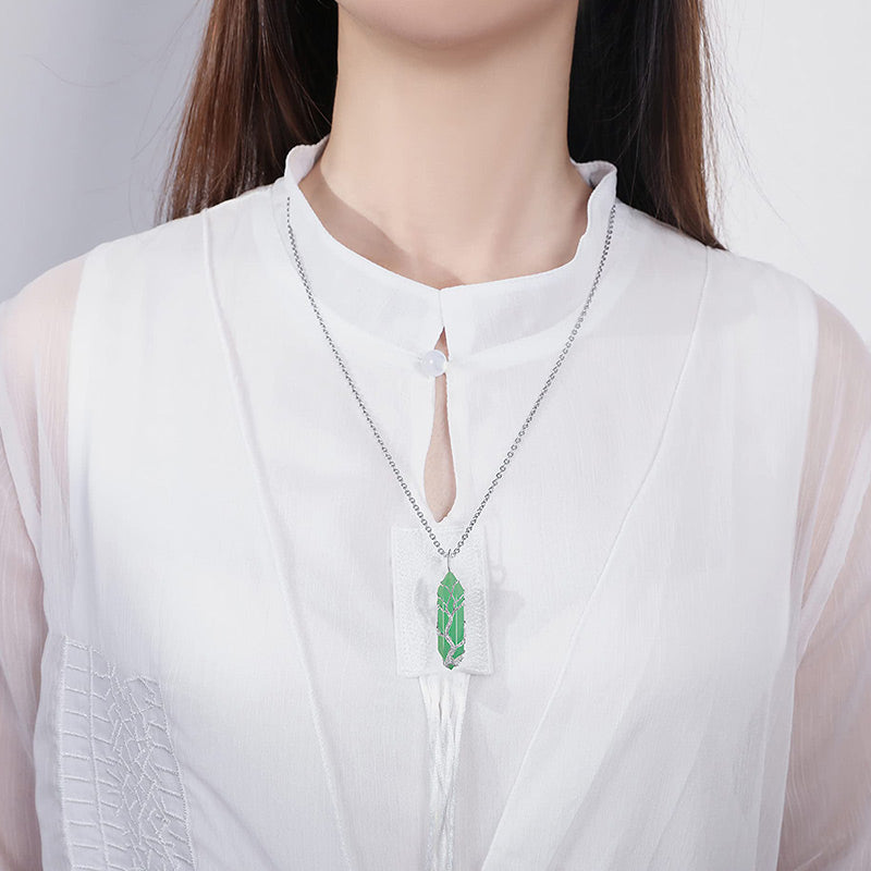 Stylish Crystal with Tree of Life Gemstone Necklace - Elara-Green Aventurine-The Livary