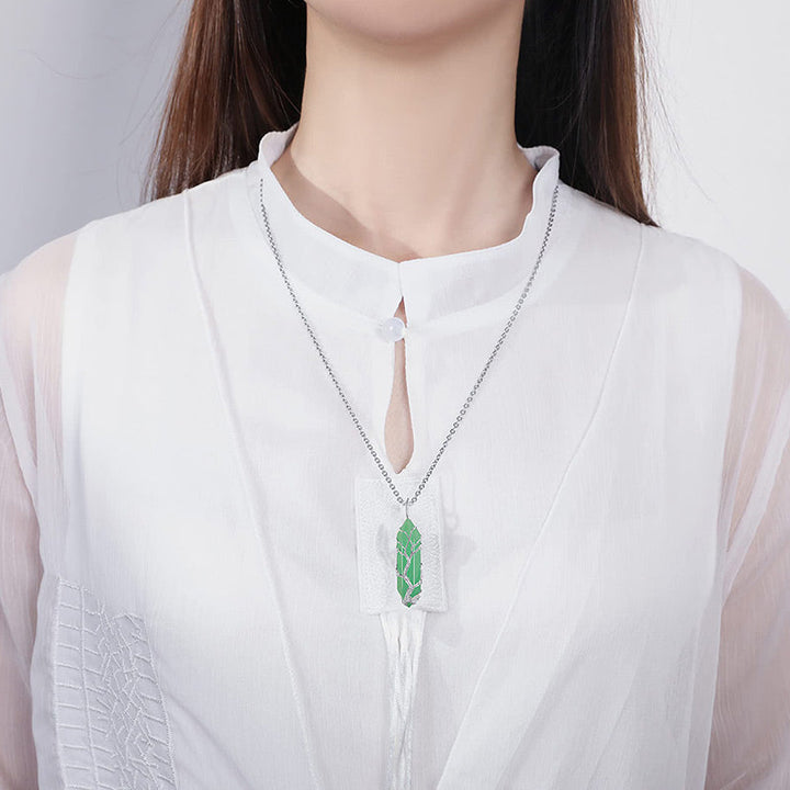 Stylish Crystal with Tree of Life Gemstone Necklace - Elara-Green Aventurine-The Livary