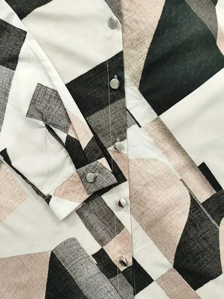 Trendy women's blouse with abstract pattern and button placket – Marlene-White-XS-The Livary