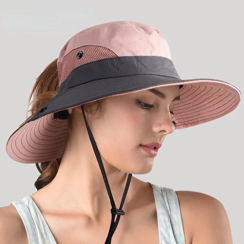 Stylish women's UV protection sun hat with a wide brim – Livia-Pink-The Livary
