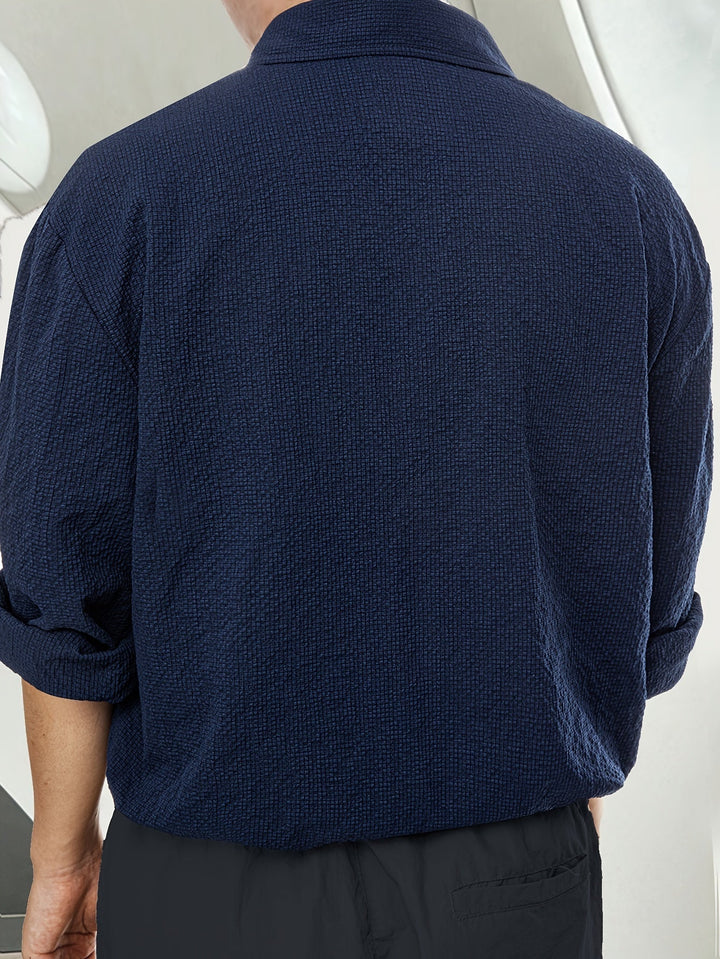 Dark Blue Men's Shirt with Breast Pocket - Milo-S-The Livary