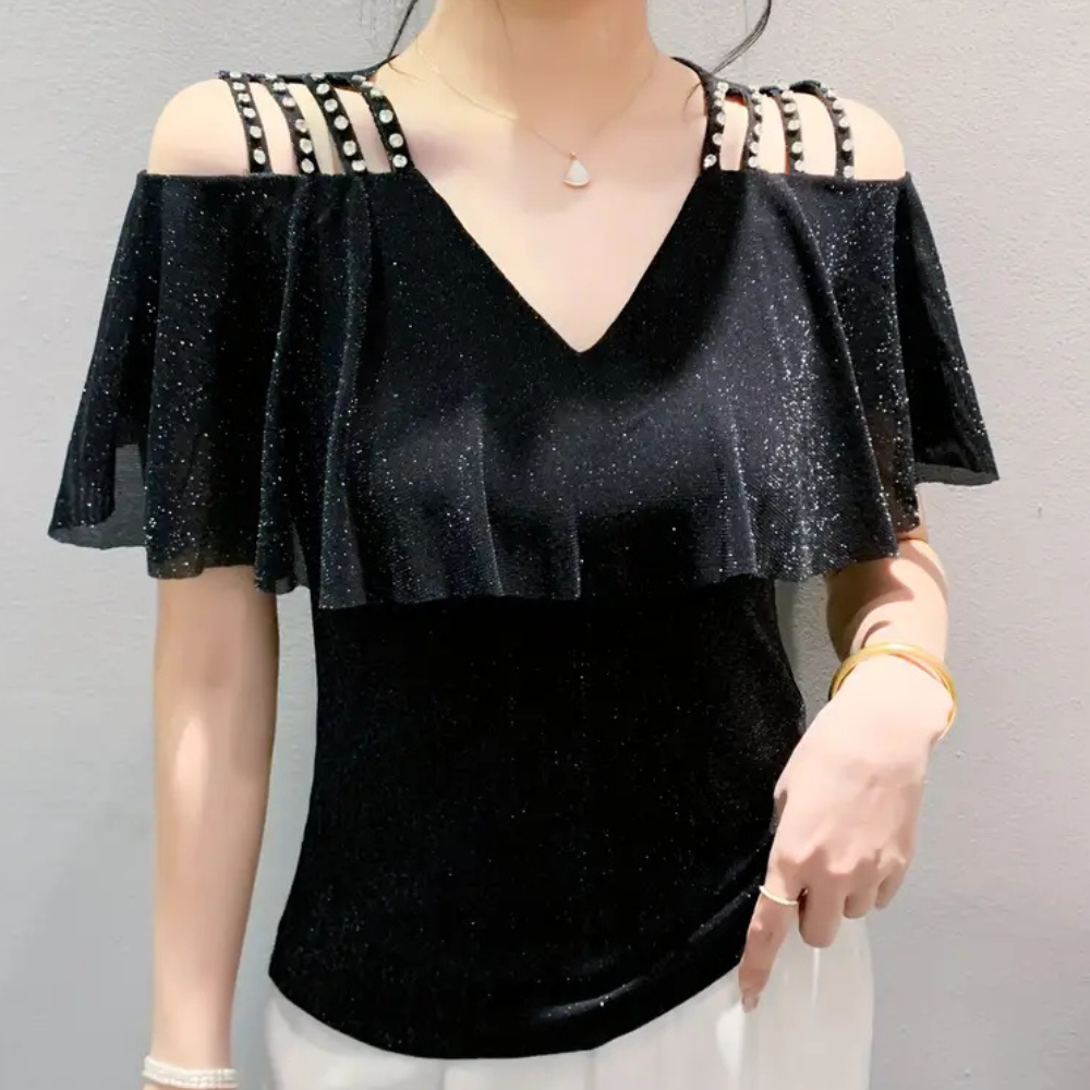Fashionable V-Neck Blouse for Women - Elvira-Black-XS-The Livary