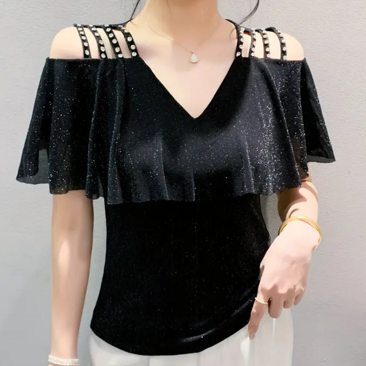 Fashionable V-Neck Blouse for Women - Elvira-Black-XS-The Livary