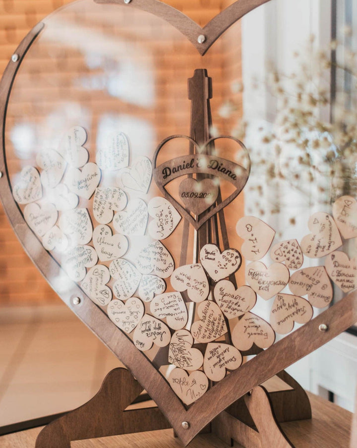 Heart-shaped Wooden Guestbook – Memoro-60 Hearts-The Livary