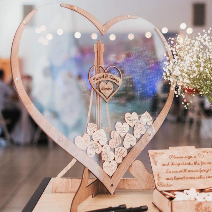 Heart-shaped Wooden Guestbook – Memoro-60 Hearts-The Livary