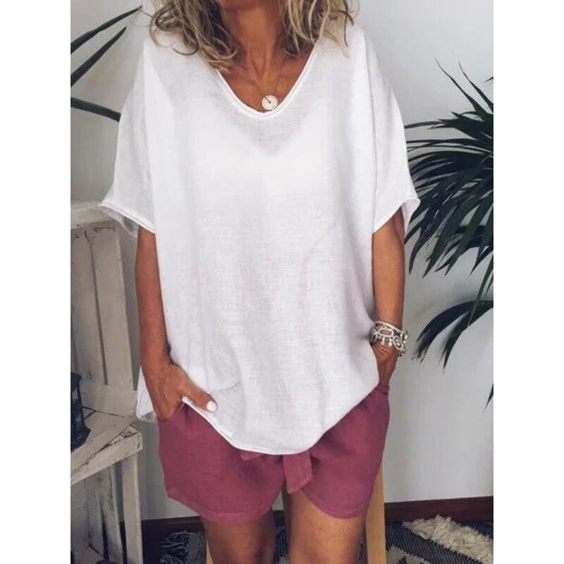 Oversized linen women's T-shirt – Elin-Black-S-The Livary