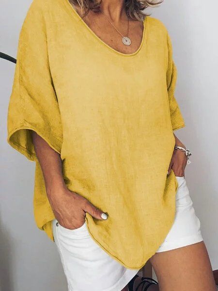 Oversized linen women's T-shirt – Elin-Yellow-S-The Livary