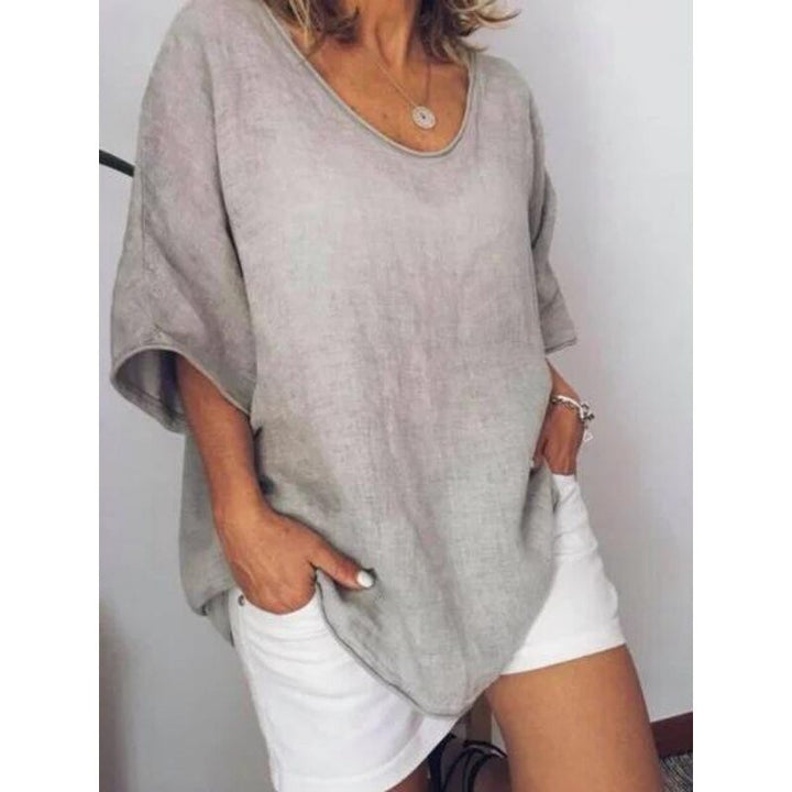 Oversized linen women's T-shirt – Elin-Light grey-S-The Livary