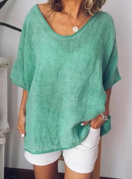Oversized linen women's T-shirt – Elin-Green-S-The Livary