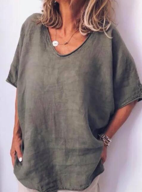 Oversized linen women's T-shirt – Elin-Dark grey-S-The Livary