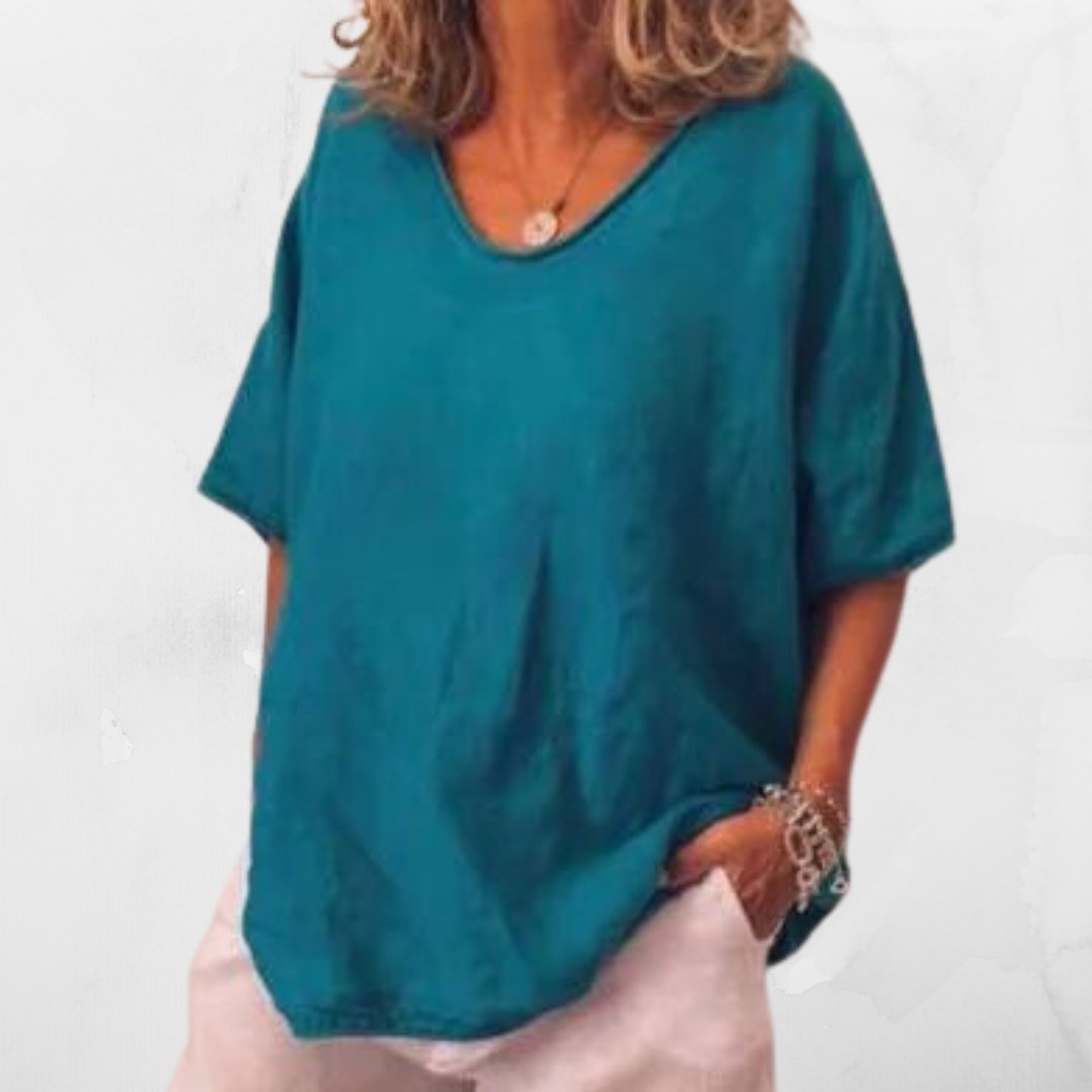 Oversized linen women's T-shirt – Elin-Black-S-The Livary