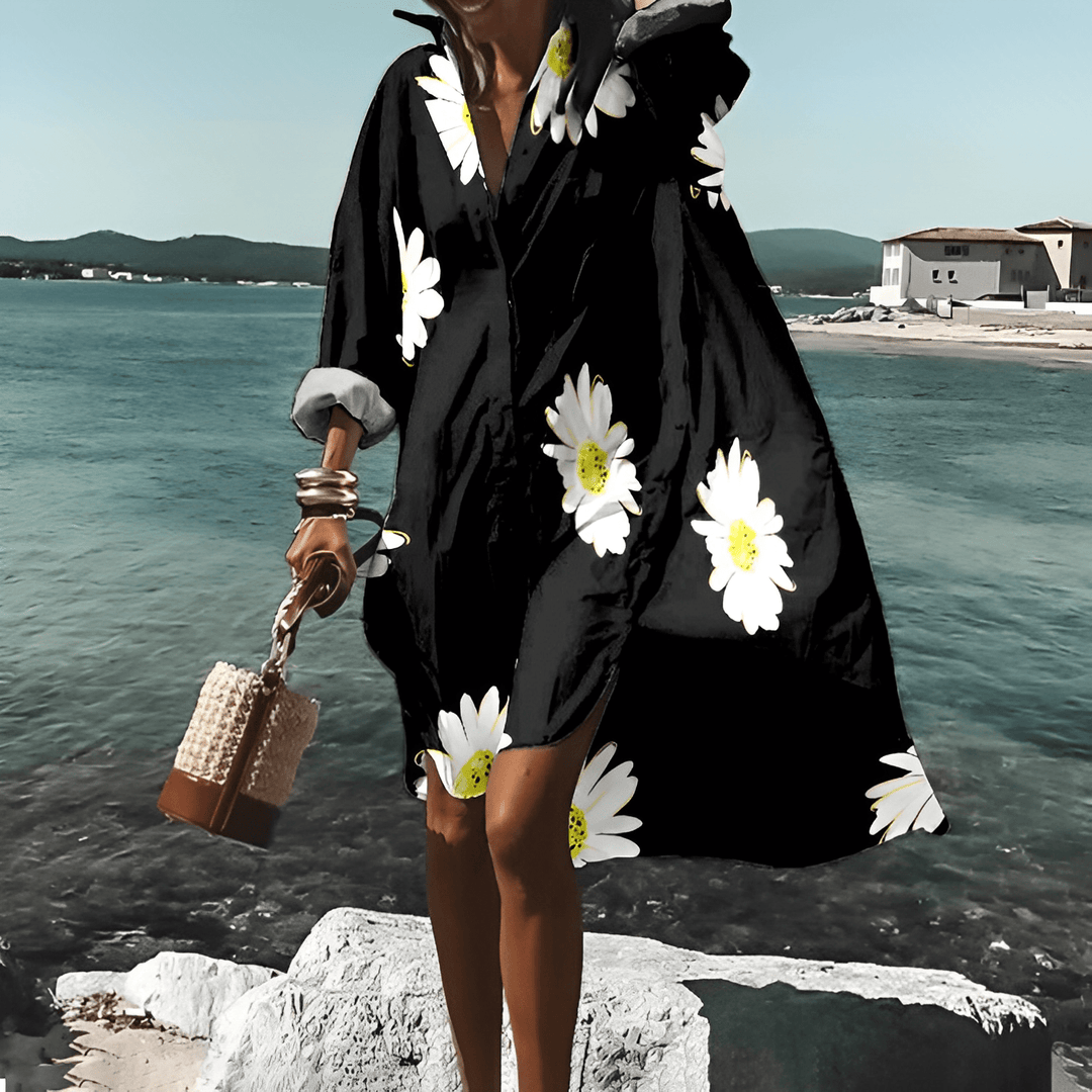 Fashionable Print Midi Dress with Unique Pattern - Mia Belle-Black-S-50% DISCOUNT!-The Livary
