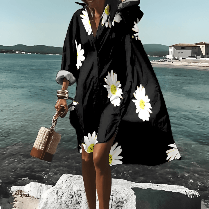 Fashionable Print Midi Dress with Unique Pattern - Mia Belle-Black-S-50% DISCOUNT!-The Livary