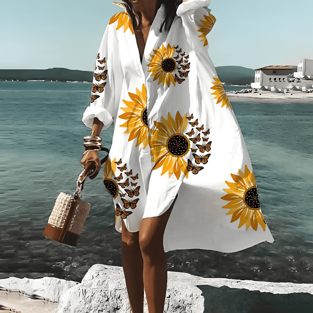 Fashionable Print Midi Dress with Unique Pattern - Mia Belle-Yellow-S-50% DISCOUNT!-The Livary
