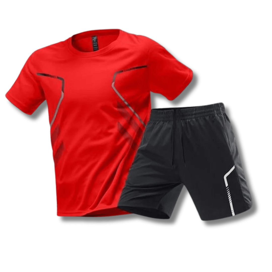 Sports outfit for men – T-shirt and shorts for training & leisure-Red-M-The Livary