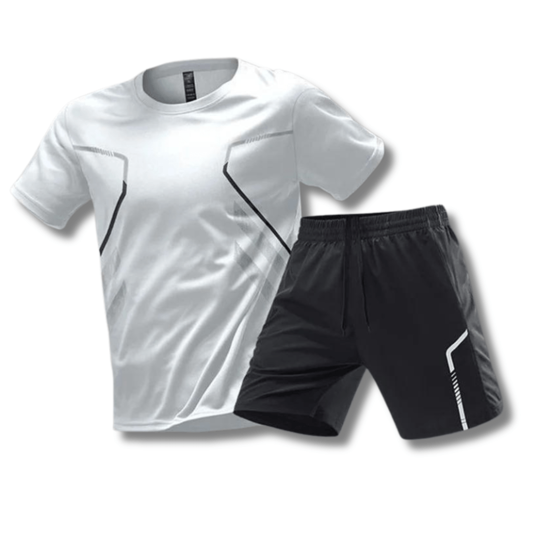 Sports outfit for men – T-shirt and shorts for training & leisure-White-M-The Livary